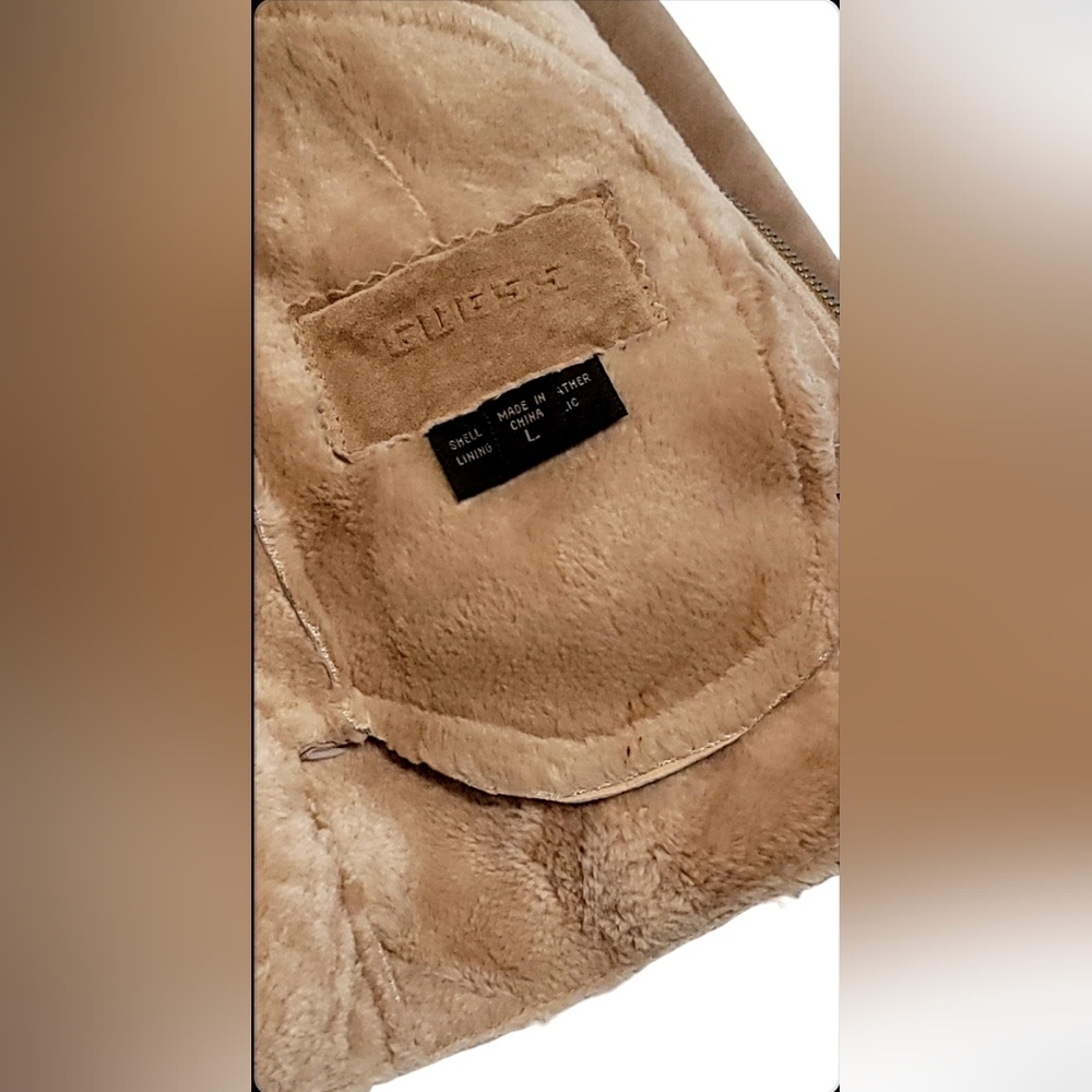 Guess Tan Suede Leather Jacket Patchwork Womens S… - image 2
